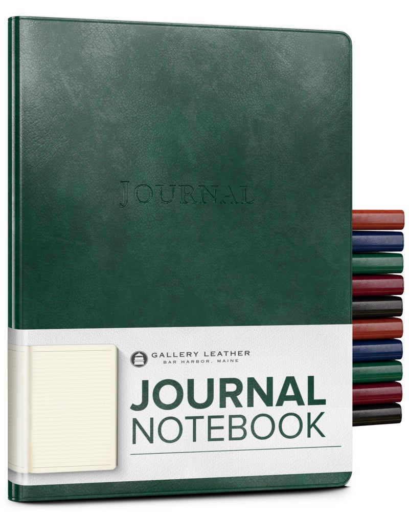 Gallery Leather Journal - Crafted in Maine, USA - Elegant Leather Writing Notebook with 192 Lined Pages - A Timeless Space for Your Thoughts - Acadia Green, 9.75x7.5", Large Lined - Image 1
